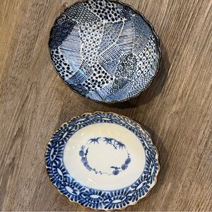 Vintage Japanese Blue And White Bowls/dishes Lot Of 2